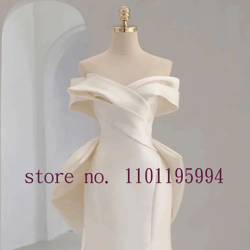 Neck Bow Zipper Up Back Satin Mermaid Wedding Dress Vestido De Noiva Sereia