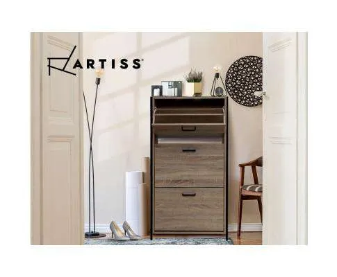 Shoe Cabinet Shoes Storage Rack Wooden Organiser Up to 24 Pairs Shelf Cupboard Metal Frame