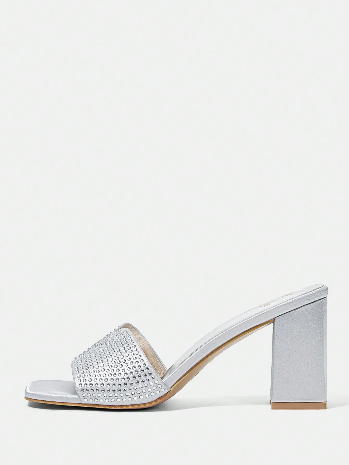 Silver Satin Hot Diamond Small Block Heel Sandals