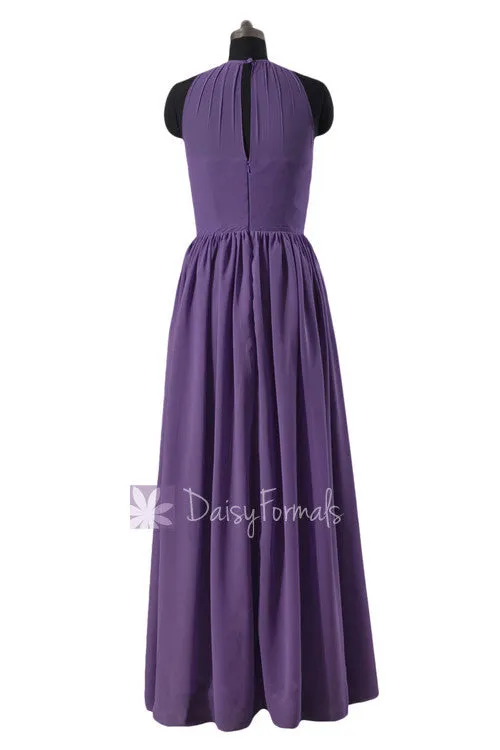 Vintage Chiffon Party Dress Long Bridesmaid Dress Illusion Formal Dress (BM5197L)